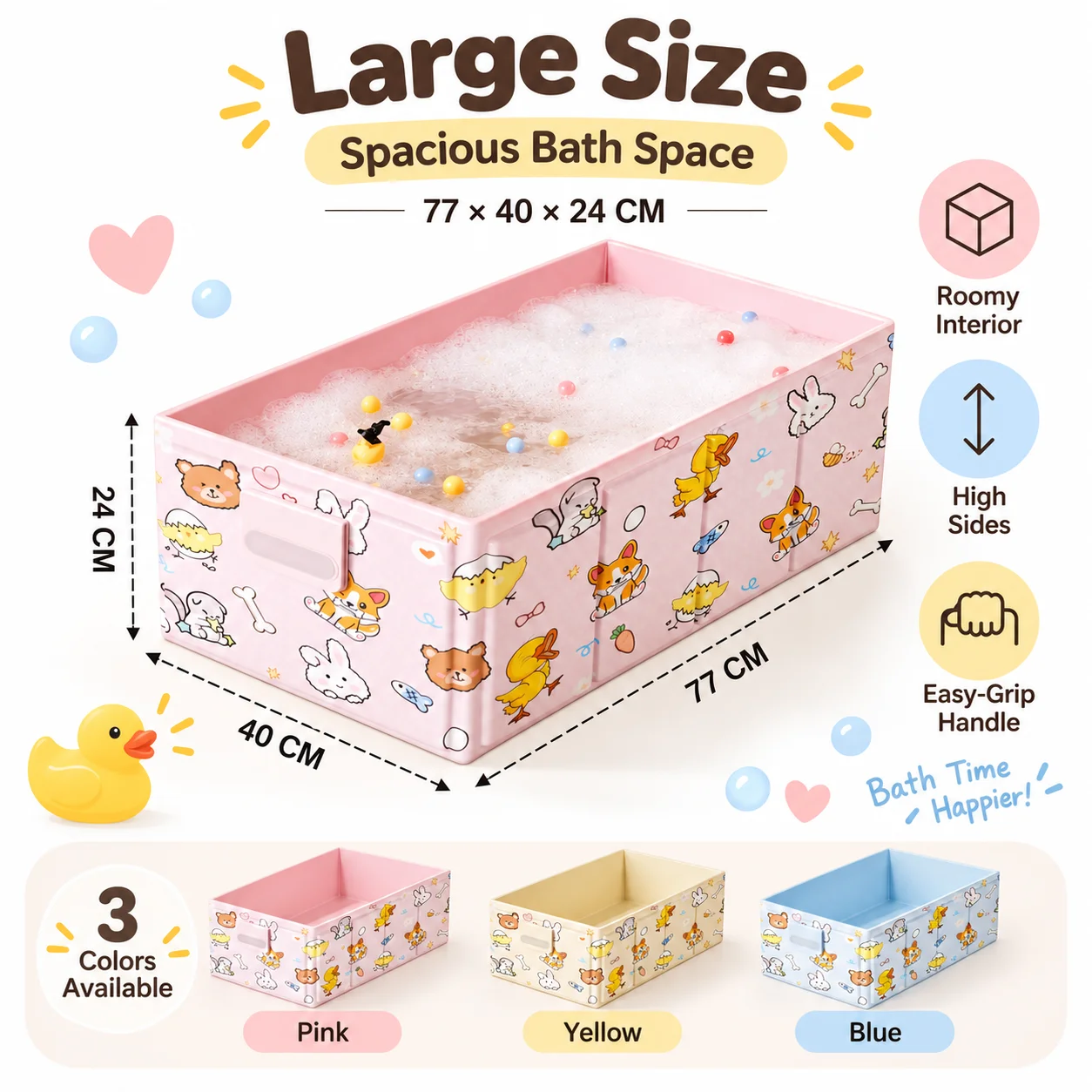 1PC Foldable Bath Tub 77x40x24cm Portable Collapsible Bathtub with Handles Soft PVC Space Saving Wash Tub for Home Bathroom