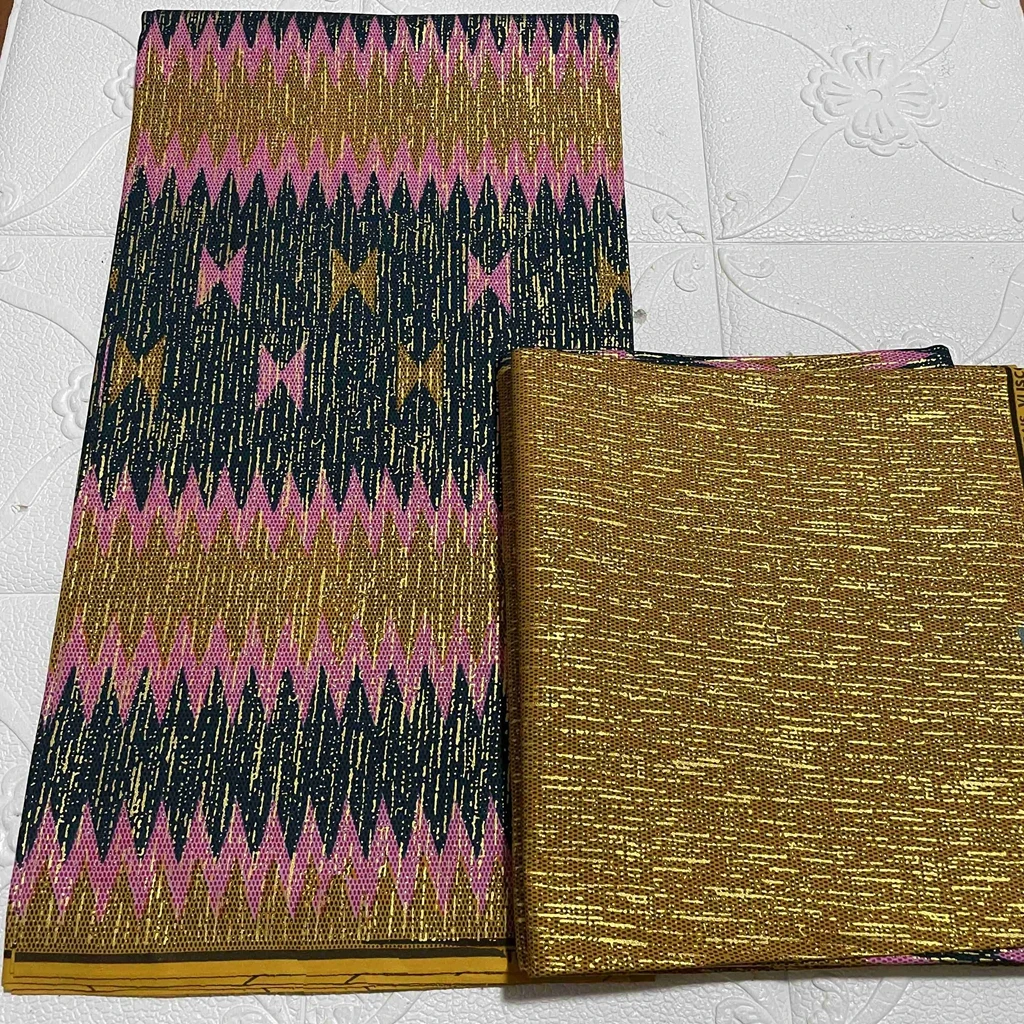 4+2 Yards African Golden Block Prints Kenti Cotton Wax Fabrics Ghana Newest Style Ankara Fabric Sewing For Women Lappa Pagne