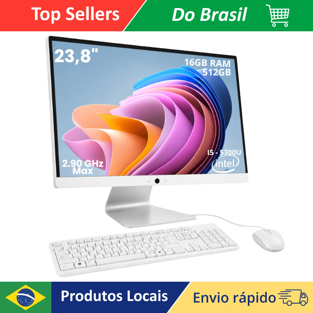 Computador All In One Intel i5 16GB RAM 512GB SSD 23,8” Full HD Windows 11 Pro WiFi Dual Webcam Desktop PC