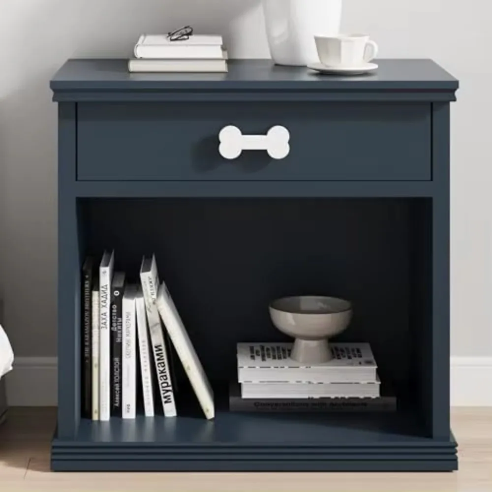 

RoyalCraft Blue LED Sideboard with Drawer and Shelf, Wooden End Table with LED Light, Bedside Storage Cabinet Pet House