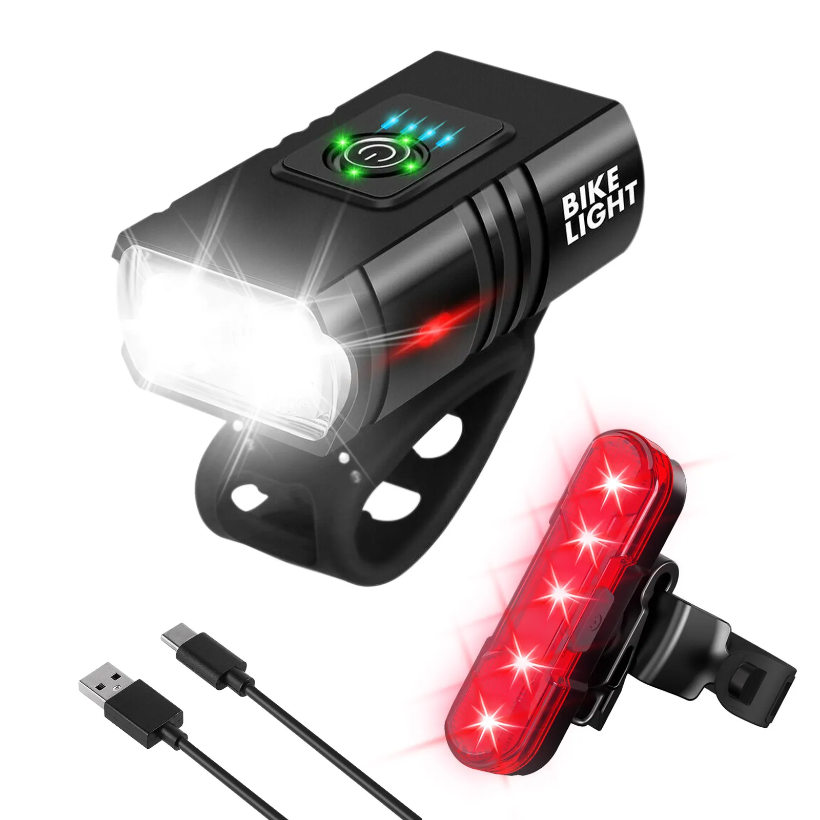 360°Rotatable Bicycle Light USB Rechargeable Bike Headlight with Tail Light for Road Cycling Night Riding Outdoor Activities