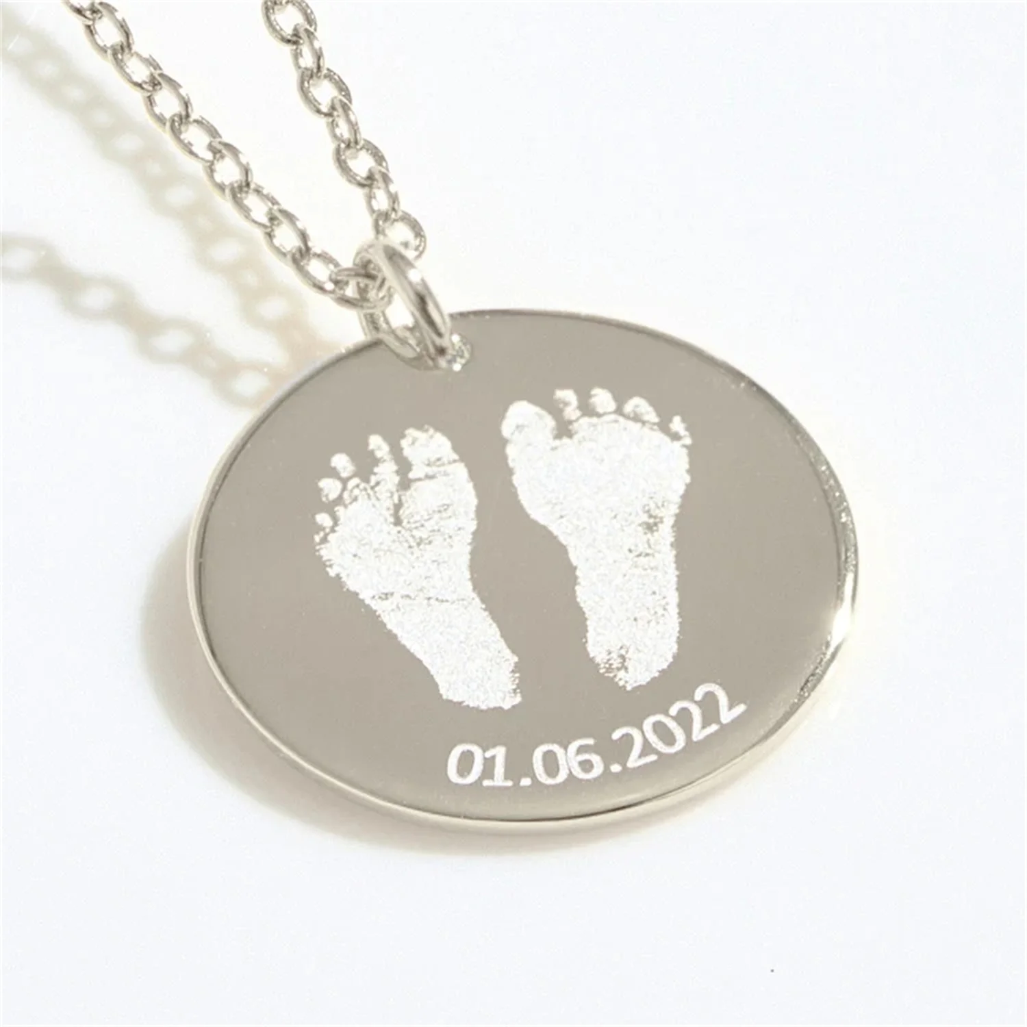 Your Child's Handprint Footprint Pendant Necklace-Personalized Custom 925 Silver Laser Engraving Picture Children's Footprints