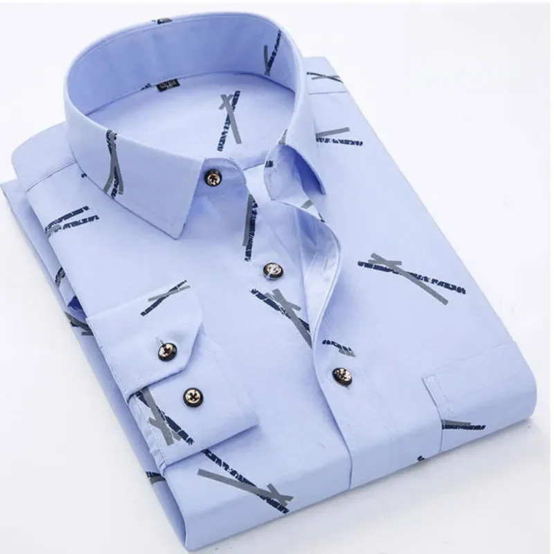 Nowa koszula męska z długim rękawem, cienka, wiosenno-letnia, z nadrukiem, wolnym prasowaniem, business casual, slim, oddychająca koszula — zdjęcie 2
