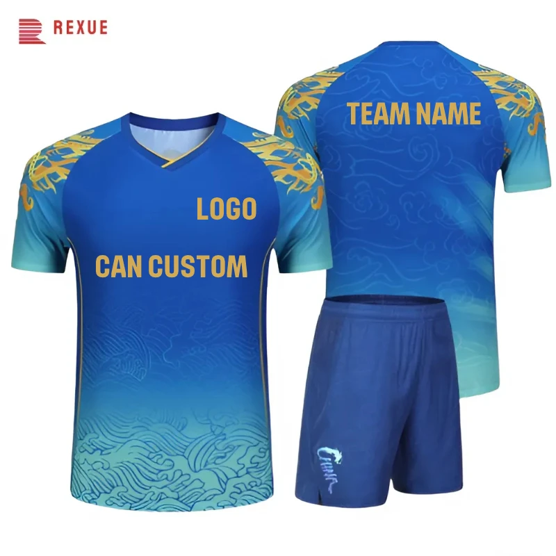 Chemise et short de Tennis de Table bleu de championnat, ensemble de vêtements de Badminton Dragon chinois pour hommes, femmes et enfants, maillot familial de Golf et de ping-pong, 2024