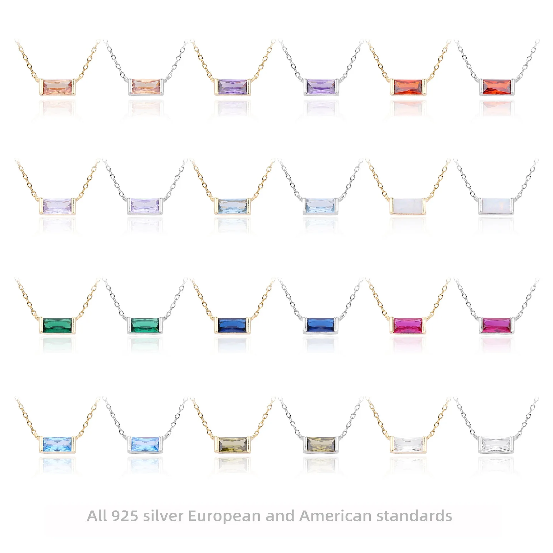 

S925 Sterling Silver Birthstone Necklace Square Zircon Pendant Minimalist Choker for Women Elegant Jewelry Gift