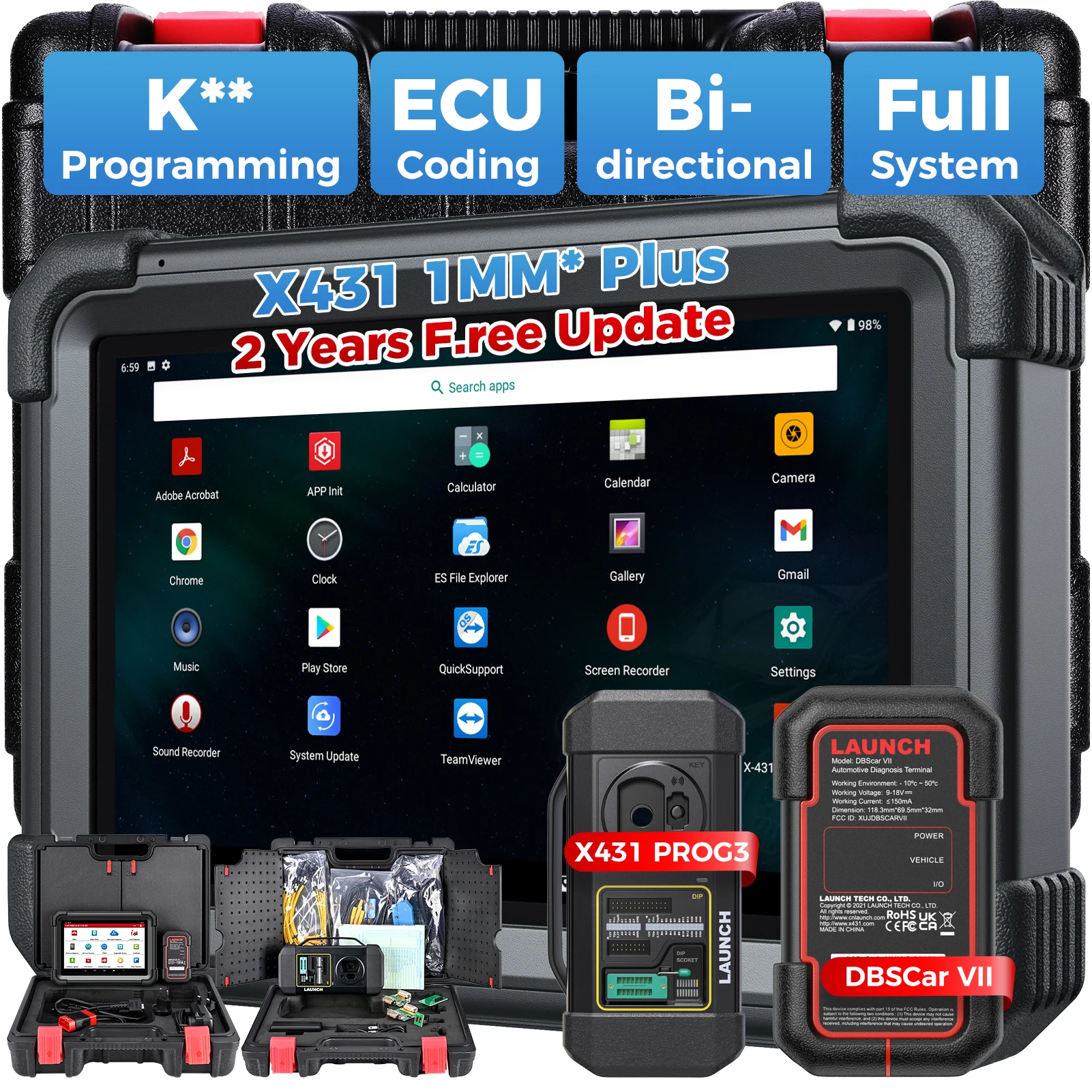 

Launch Key Fob Programming Tool with X431 PROG3 Bi-Directional ECU Coding Over 39 Services All System Diagnostics X431 IMMO Plus