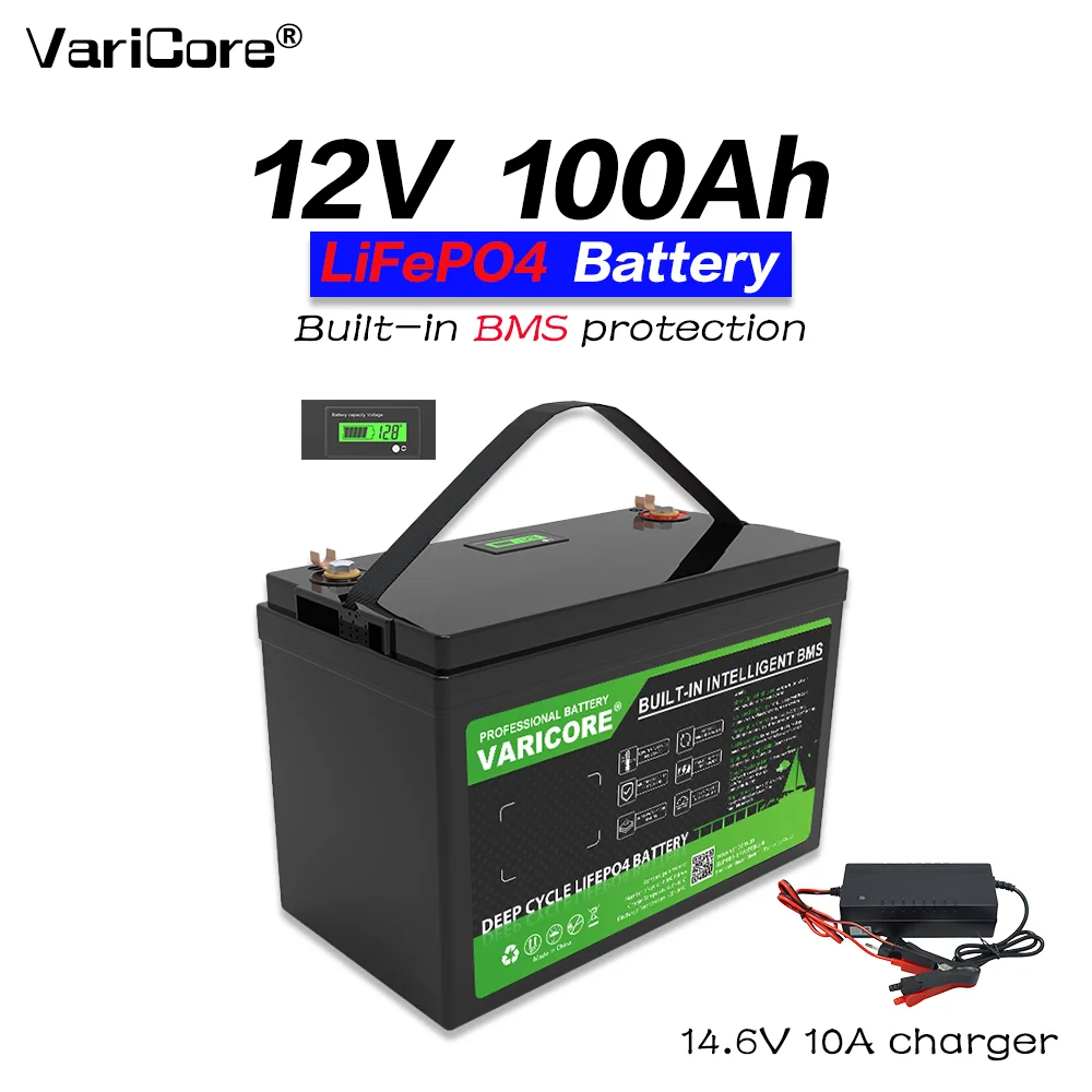 12V 100Ah LiFePO4 Batterij Deep Cycle Oplaadbare Lithium-ijzerfosfaat Batterij met BMS voor RV Camping Zonne-energiesysteem Boot