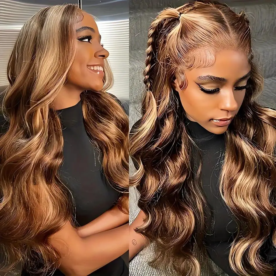 

HD Lace Frontal Wig Highlight Colored Body Wave 13x4 13x6 Brazilian Transparent 30 40 Inch PrePlucked Human Hair For Women