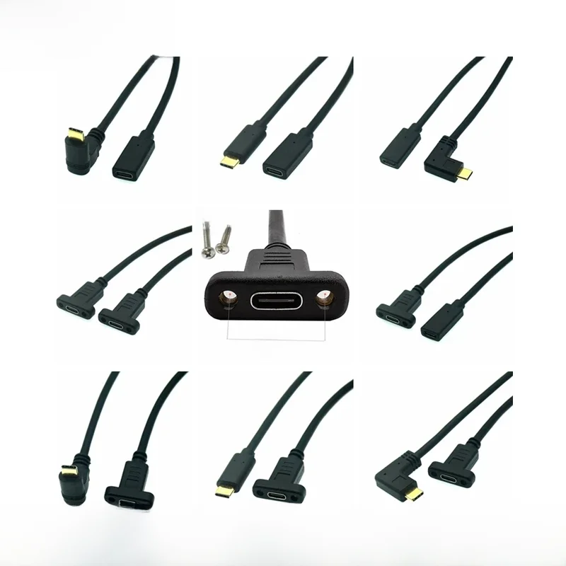 10 Gb/s 100 W 5 A PD 4K USB-C USB 3.1 Typ C 90 stopni kąt prosty Przedłużacz męski na żeński z otworem na śrubę do montażu panelowego — zdjęcie 2