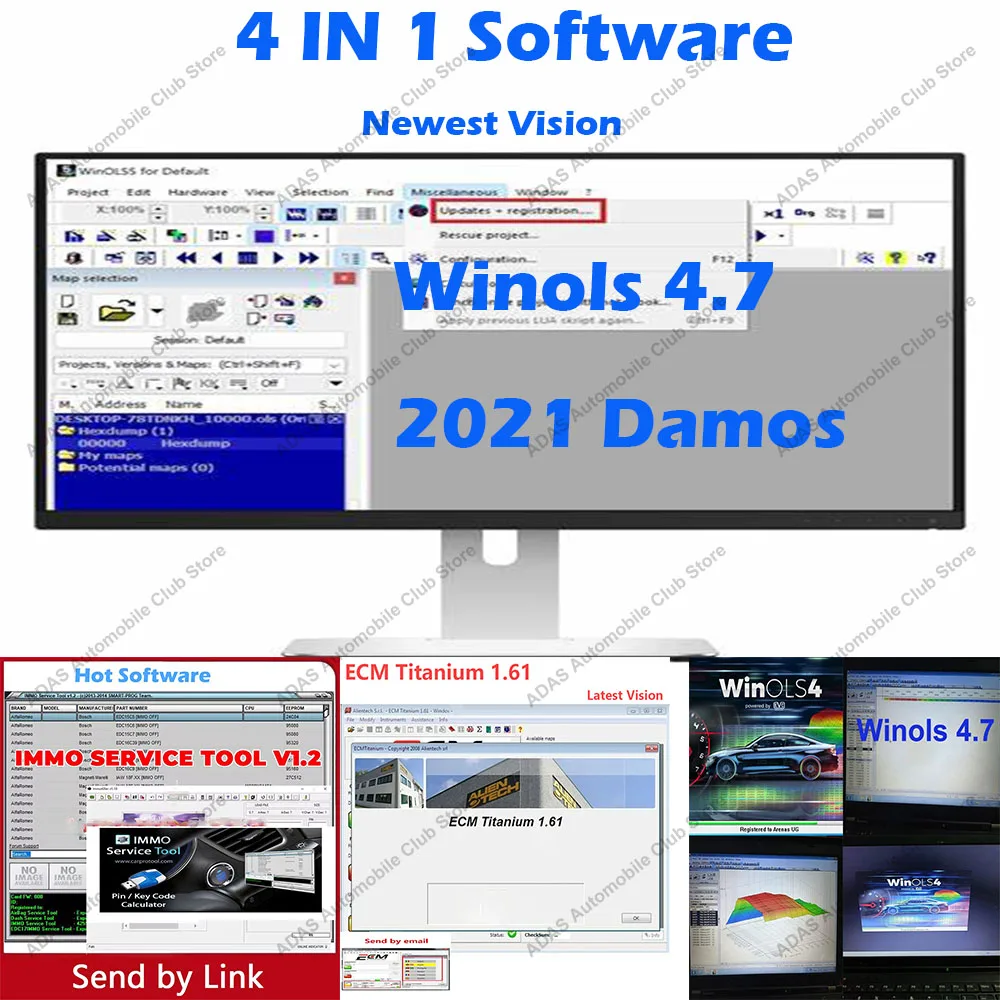 

WinOLS 4.7 ECU Tuning Software | with Plugins + Damos + ECM Titanium 1.61 | IMMO Service Tool 1.2 |ECU Remapping Lessons + Video