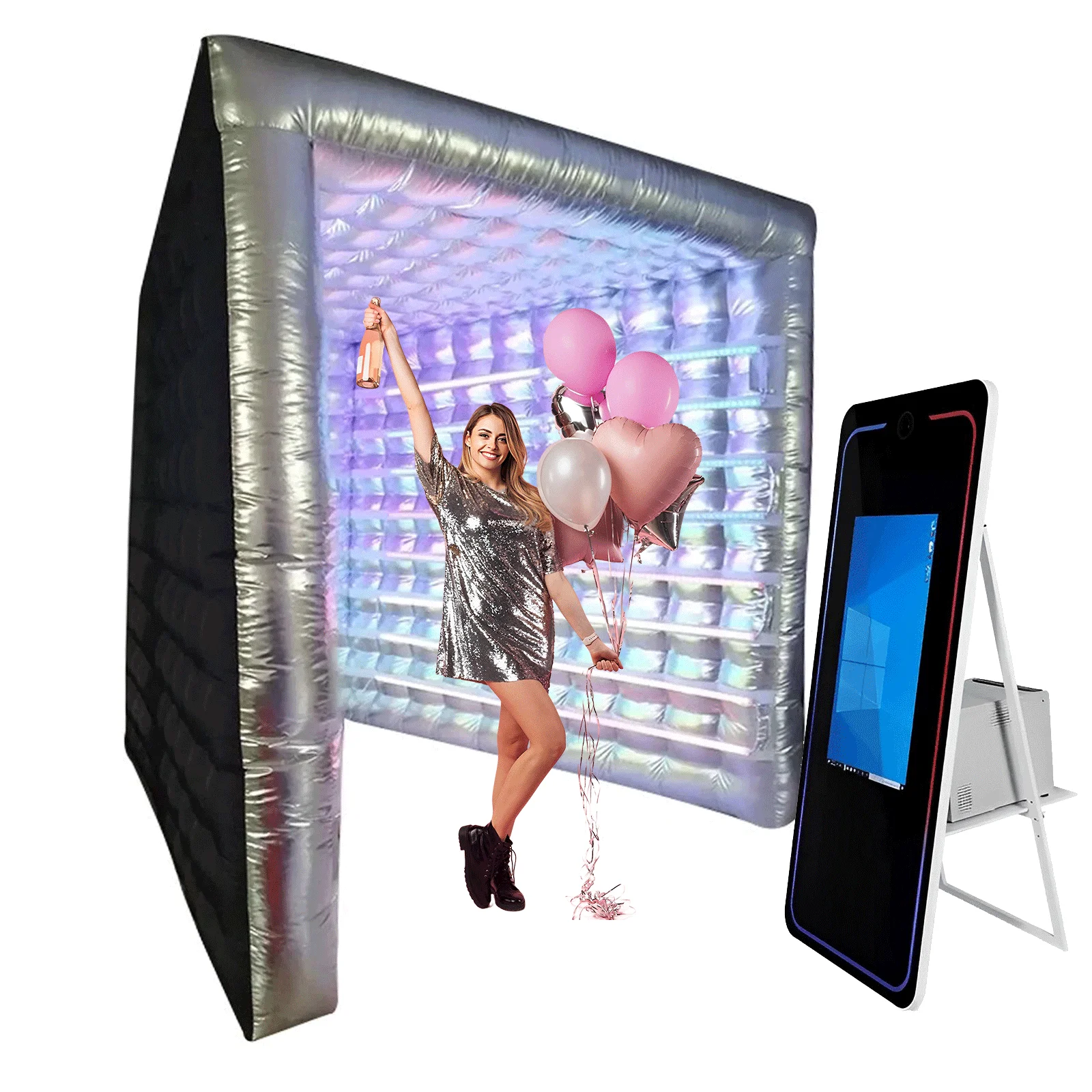 

Photo Booth Backdround Tent 8ft Inflatable Photo Booth Enclosure Backdrop Photobooth Enclosure with RGB Lights