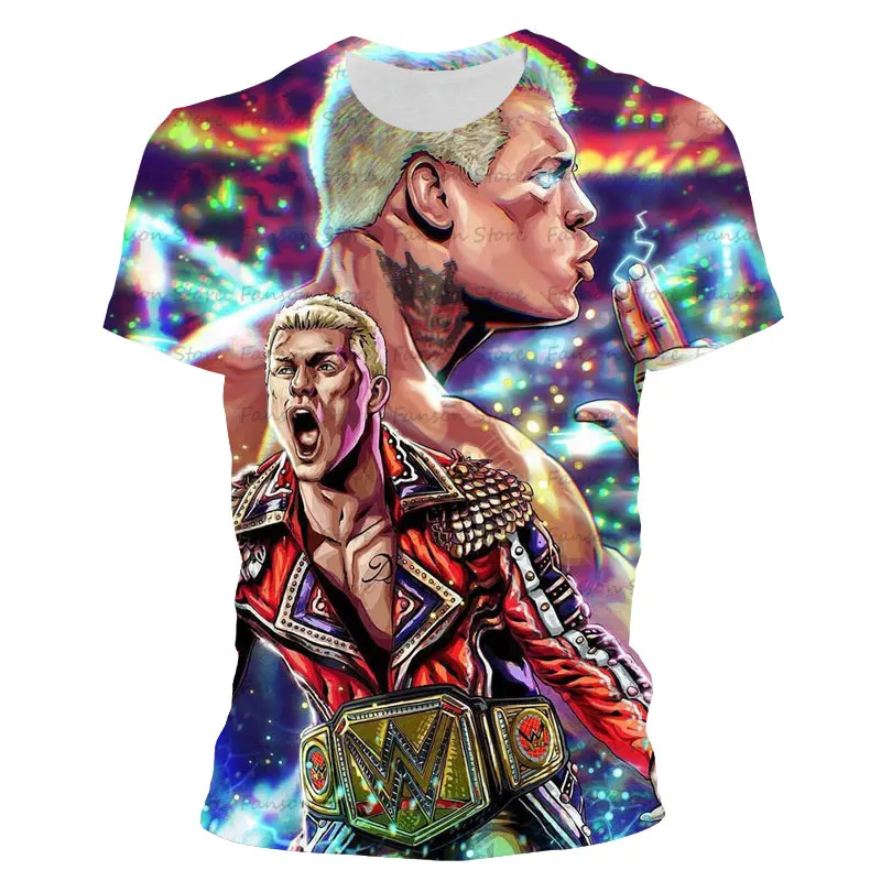 تي شيرت رجالي صيفي جديد مطبوع ثلاثي الأبعاد من كودي رودس تي شيرت برقبة دائرية ، ملابس علوية غير رسمية للشارع لمحبي المصارعة للأطفال