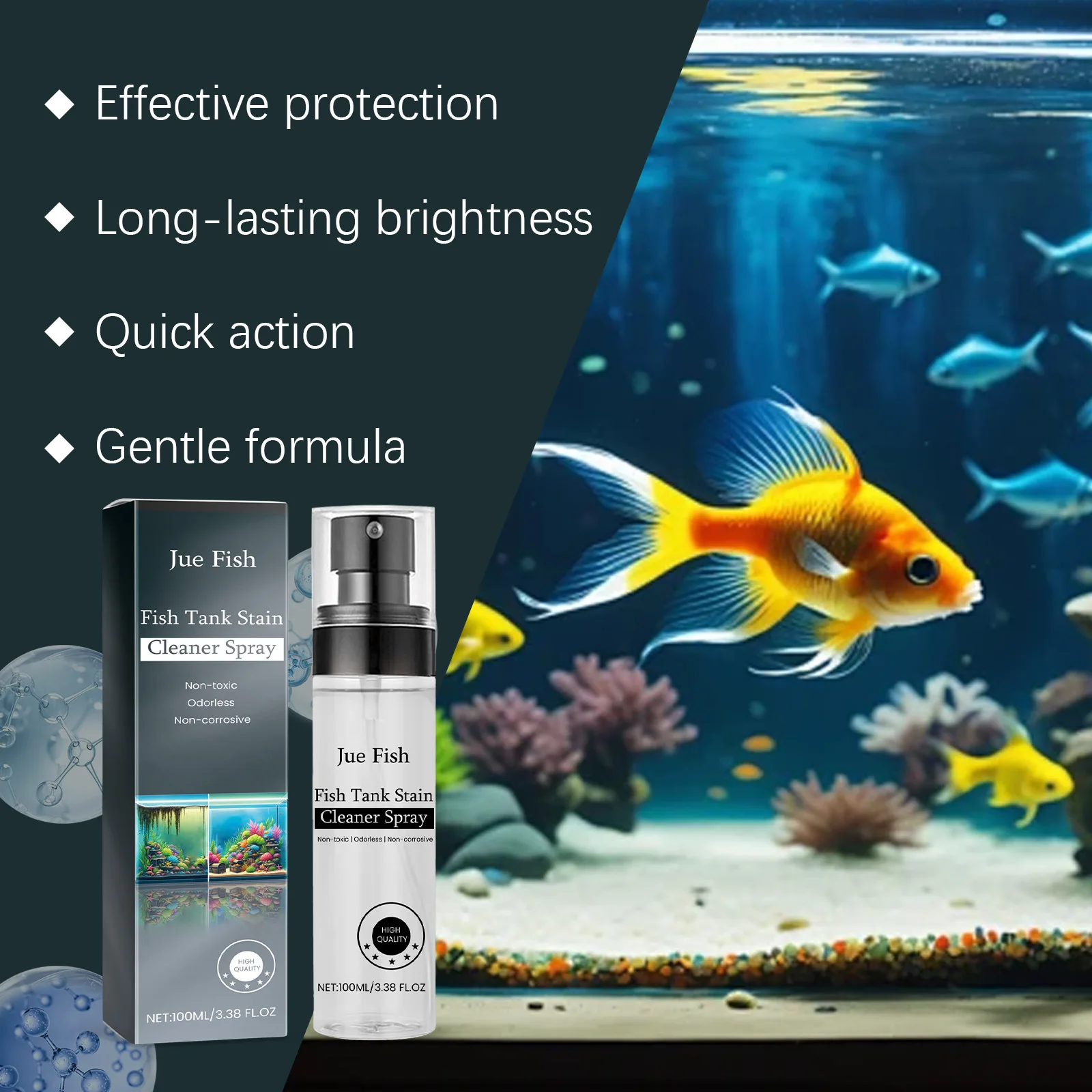 Jue Fish 100ml Fish Tank Stain Clean Spray Glass Descaling No Residue Control Water Algaecide Moss Remover Algae Remove Agent