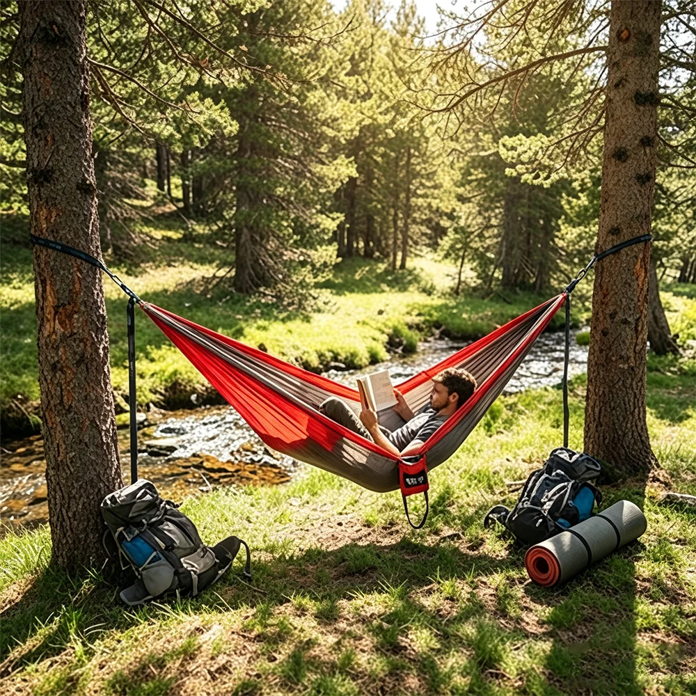 Camping Foldable Hammock Ultralight Portable Hanging Swing Bed Travel Hammock with Storage Bag for Beach & Wilderness Trip