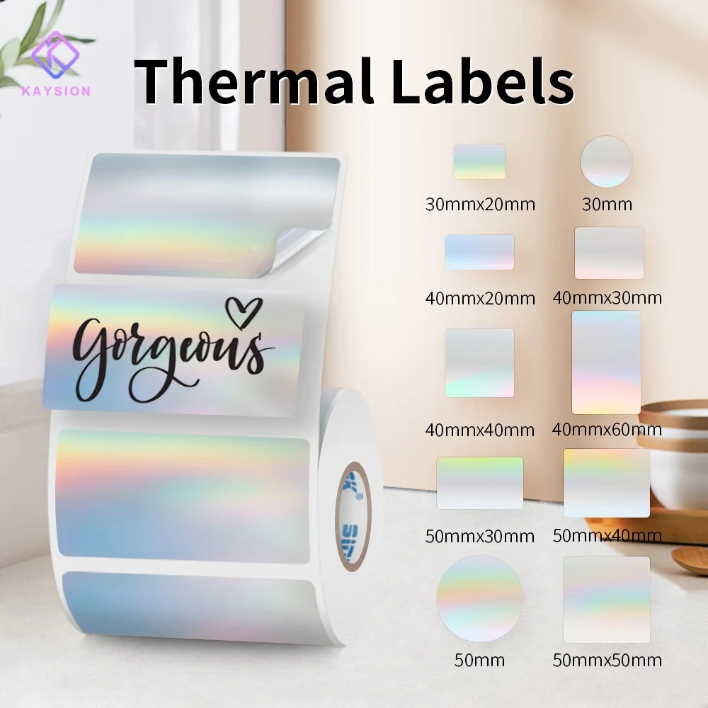 

KAYSION Various Sizes Label Holographic Silver Laser Gradient Thanks Card Sticker for LOGO Barcode FOR Phomemo 241BT 246S D520
