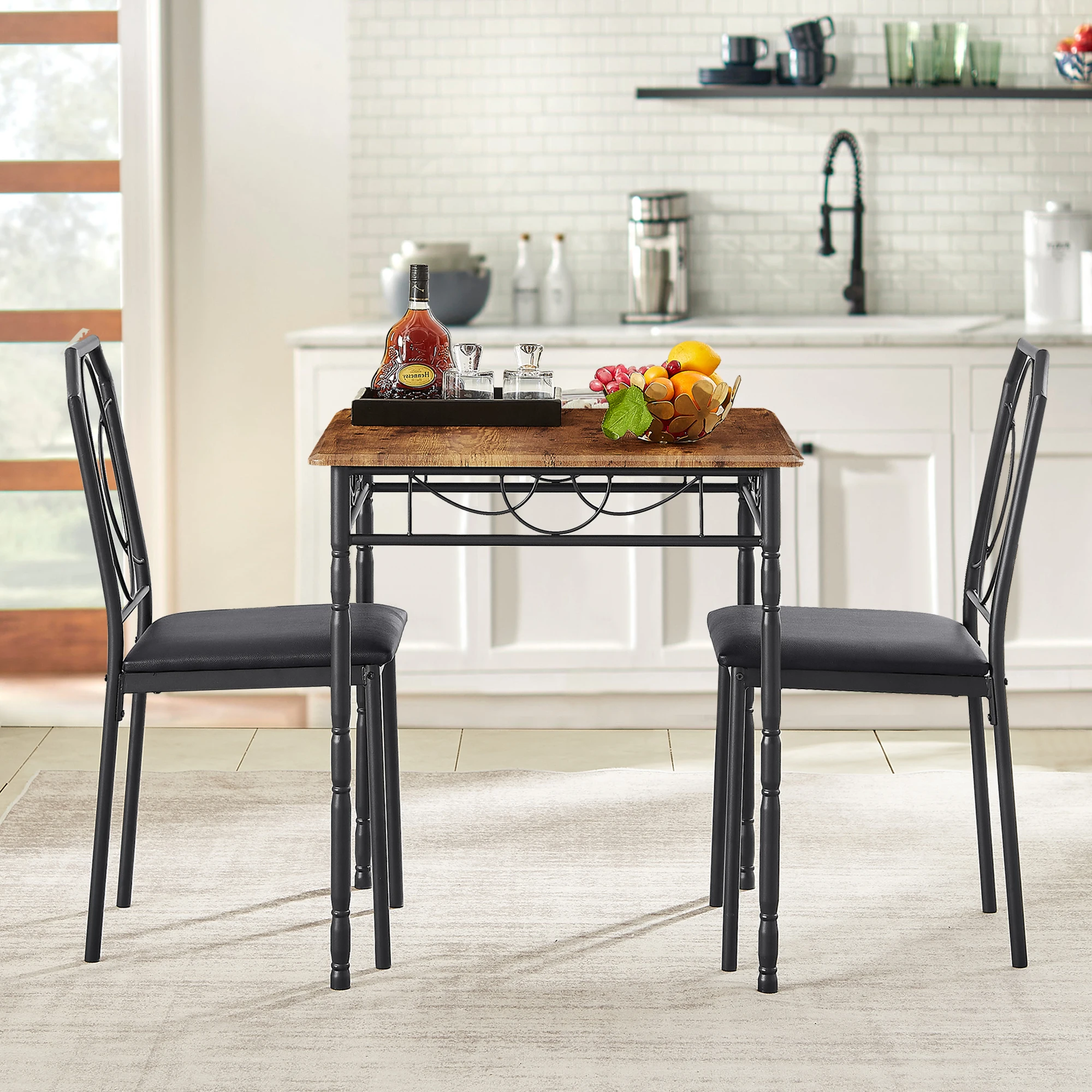 

VECELO Dining Set Rectangle Breakfast Chairs Space-Saving Kitchen Tables and Chairs Dining Table Set for Living Room