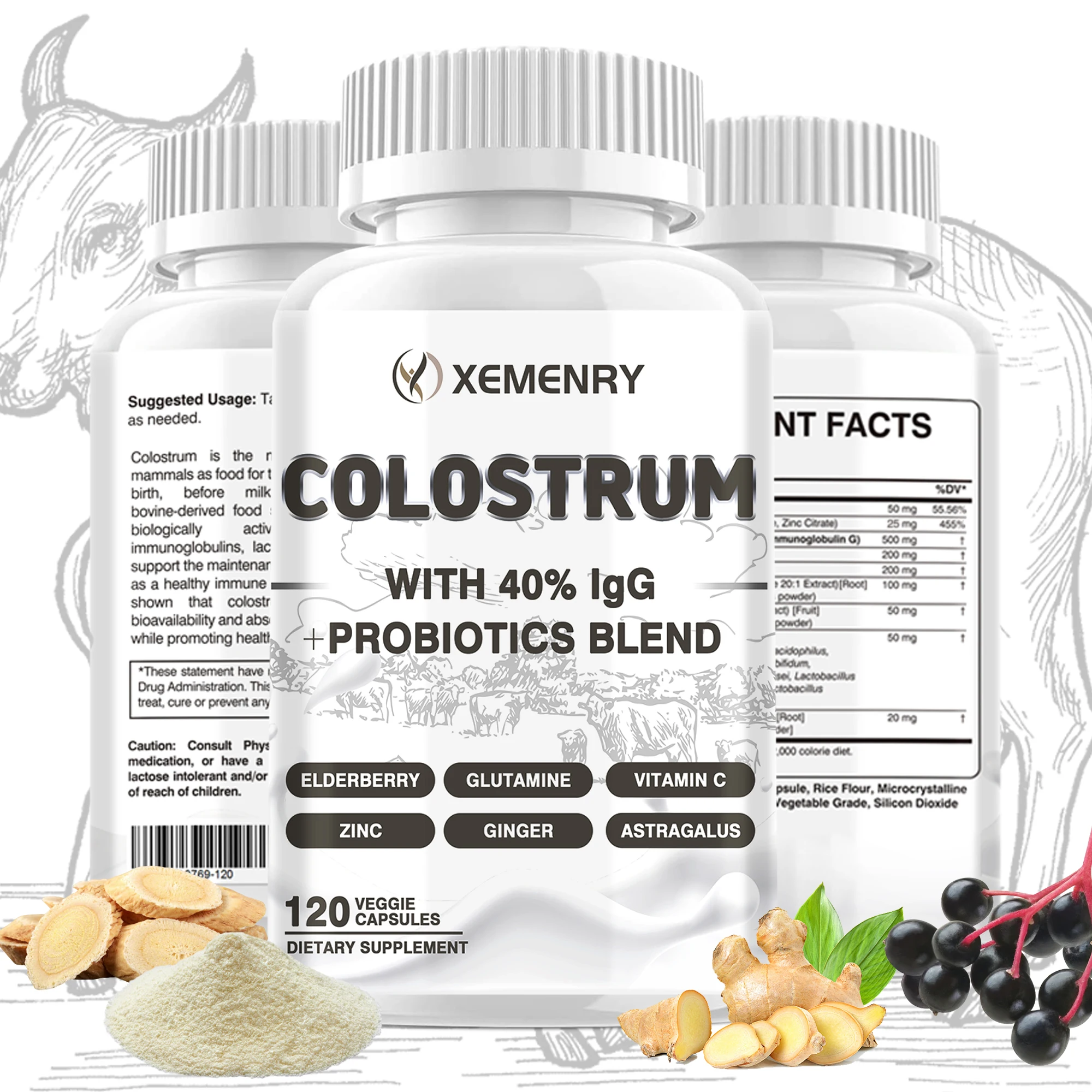 Colostrum Capsules - 40% LgG - Supports Intestinal Digestion and Immune Health Improve Focus, Skin, Gut Health - 120 Capsules