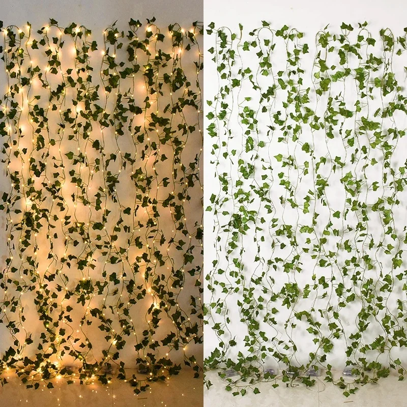 2/5/10M 20/50/100 LED sztuczna roślina zielony liść bluszcz świetlny ciąg DIY wesele Home Deco LED Light Garland zasilany z baterii — zdjęcie 2