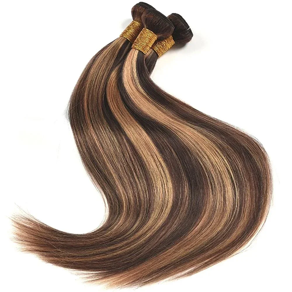4/27 Honey Blonde Straight Human Hair 26 28 30 Inch 3 Pcs Bundles with Frontal Raw Hair Highlight Straight Bundles and Frontal