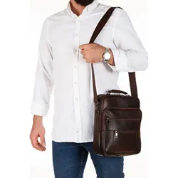 Lederax-funda de acero modelo Vertical de gran tamaño para hombre, bolso de mano y hombro de cuero genuino, bolso multibolsillo, LD475