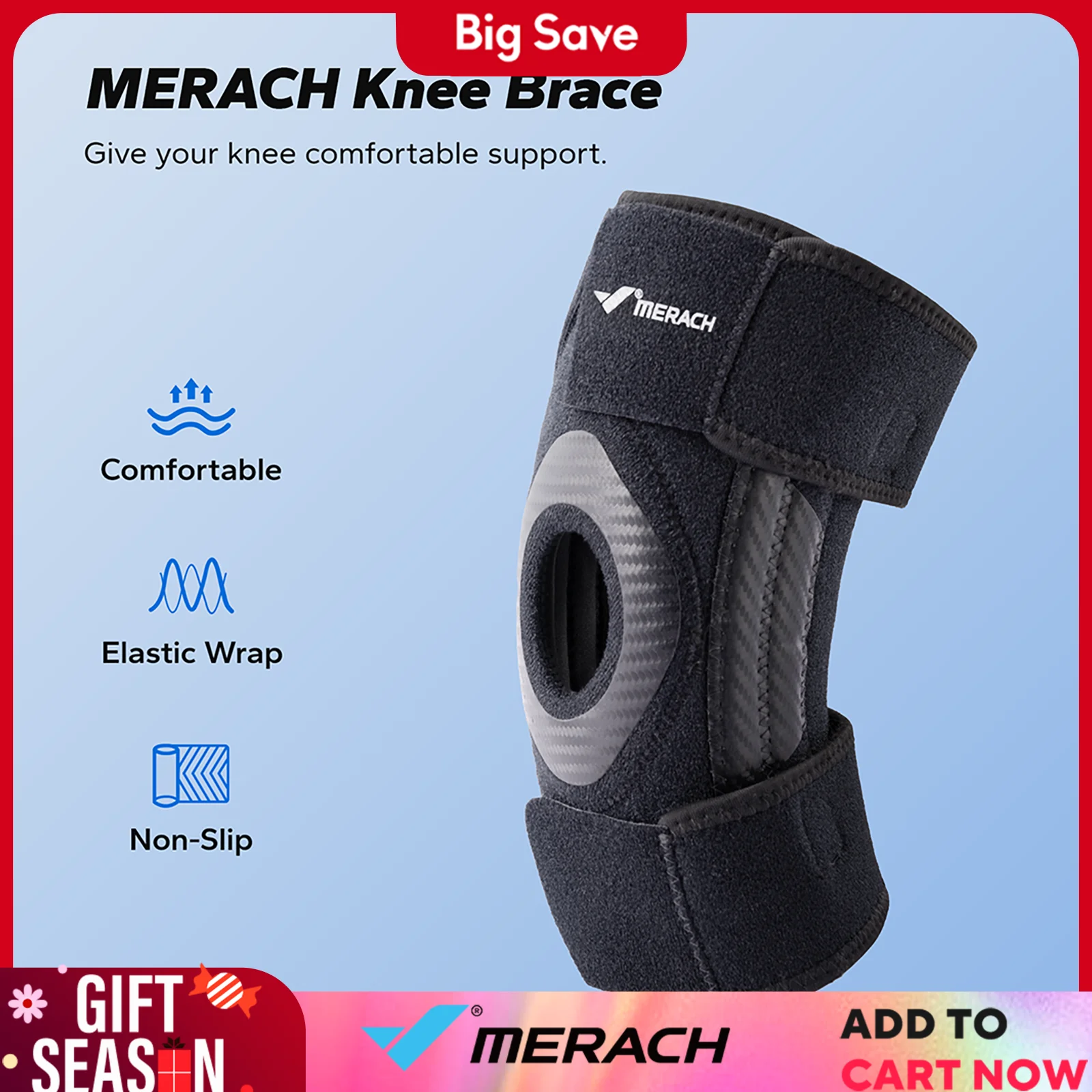 MERACH Knee Brace with Side Stabilizers Compression Knee Support with Patella Gel Pads for Pain Relief Recovery Running Workout