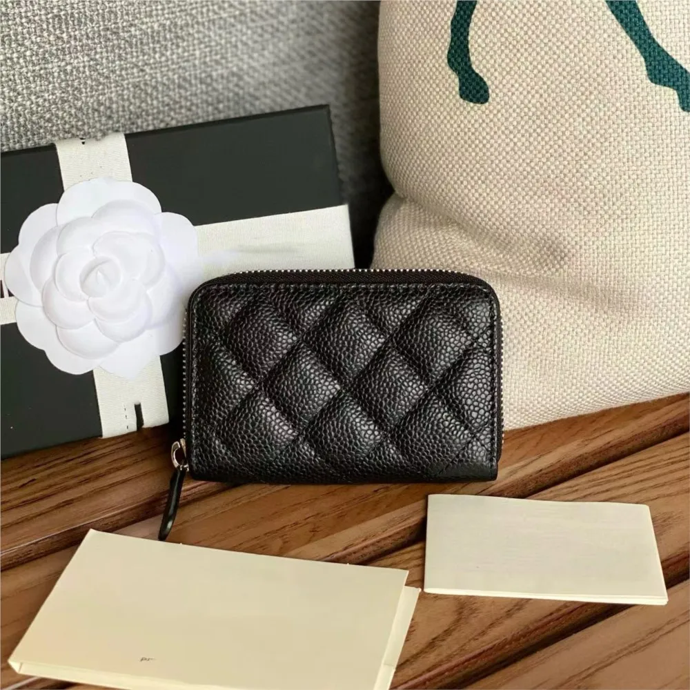 

Classic Caviar For Women's Card Case Cowhide Rhombus Black Purse Fashion Luxury Brand Designer Wallet Trendy Card Holder Credit