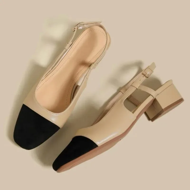 Chaussures coréennes à talons carrés bas pour femmes, sandales assorties, chaussures de créateurs pour dames, document de fête assressenti, nouvelle mode, été