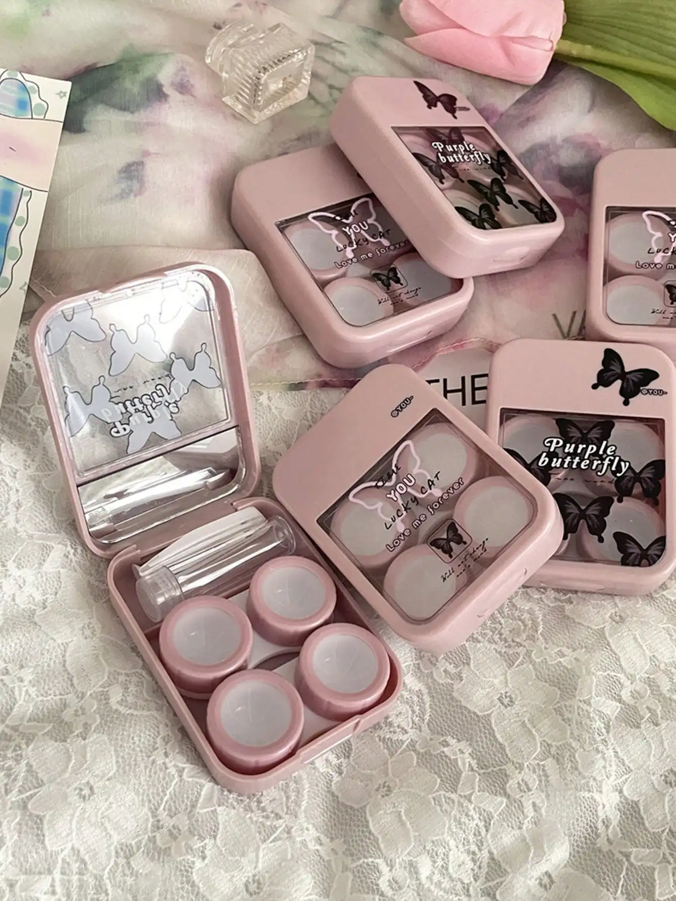 XIANGYU Hanfeng-Rule Flower, Portable Beauty Eye Box, Contact Lens, Compagnon, Care Box, 2 Packs