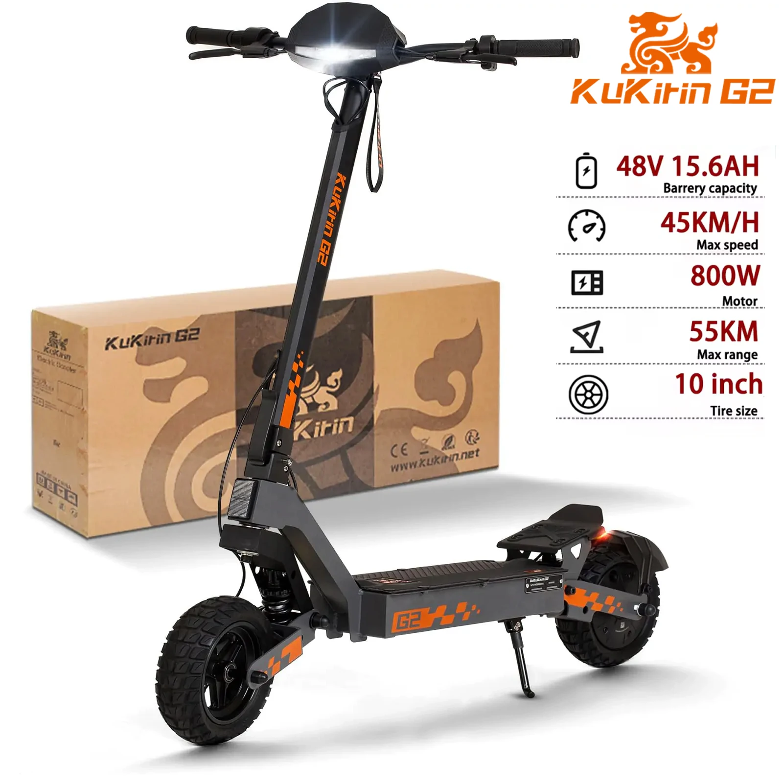 Kukirin G2 Scooter électrique pliable 800W moteur sans balais 48V 15.6Ah batterie 10 pouces pneu 45 km/h vitesse maximale portée 55km
