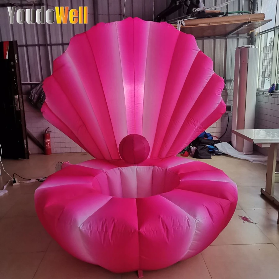 

Customized Freestanding Pink Inflatable LED Light Advertising Seashell Model Replica for Stage Wedding Decoration