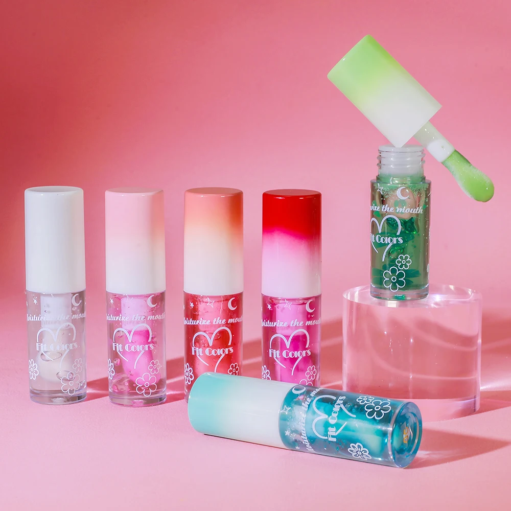 FitColors 6-color mirror lip gloss, long-lasting moisturizing lip balm, plumping fruit lip oil, large brush head