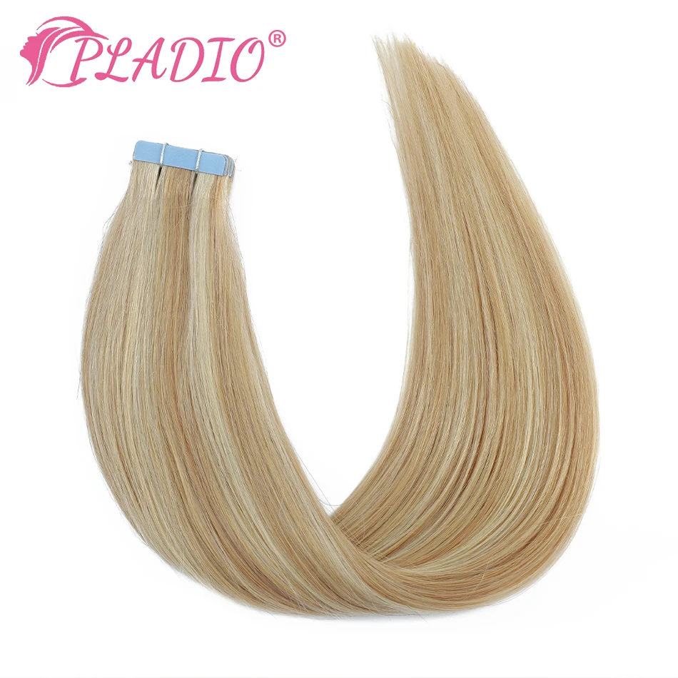 PLADIO Tape In Hair Extensions 100% Human Hair Natural Hair Brazilian Straight Blonde Skin Weft Adhesives Remy Hair Extension