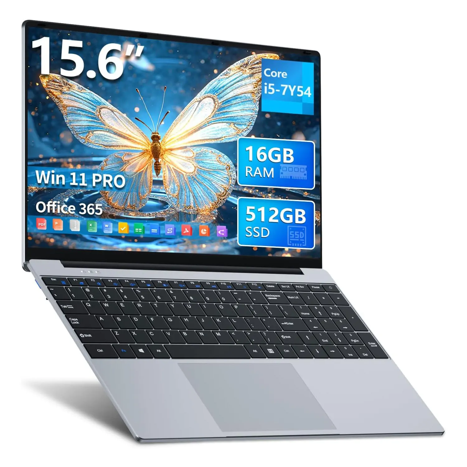 Portátil de 15.6 pulgadas con procesador Intel Core i5-7Y54, 16 GB de RAM, SSD de 512 GB, portátil con Windows 11 y pantalla FHD de 1920×1080, portátil portátil con teclado numérico retroiluminado, Wi-Fi 5, USB 3.0 y Mini-HDMI