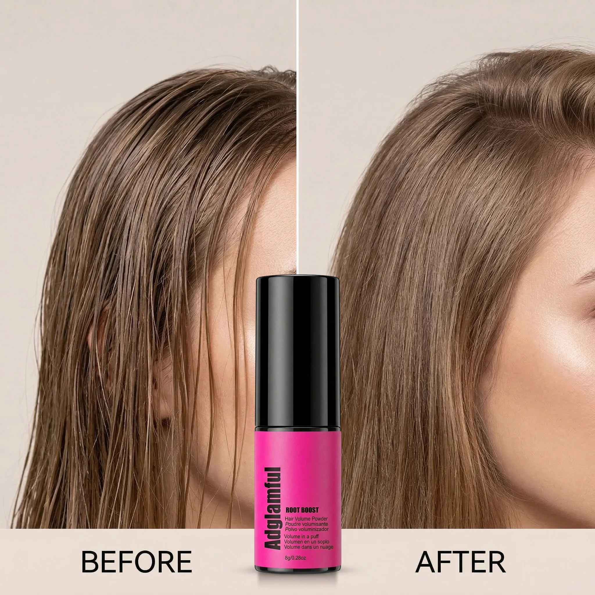 Adglamful 8g Fluffy Hair Volumizing Powder Press Pump, Oil Control Increase Volume Mattifying Styling Dust Travel Size