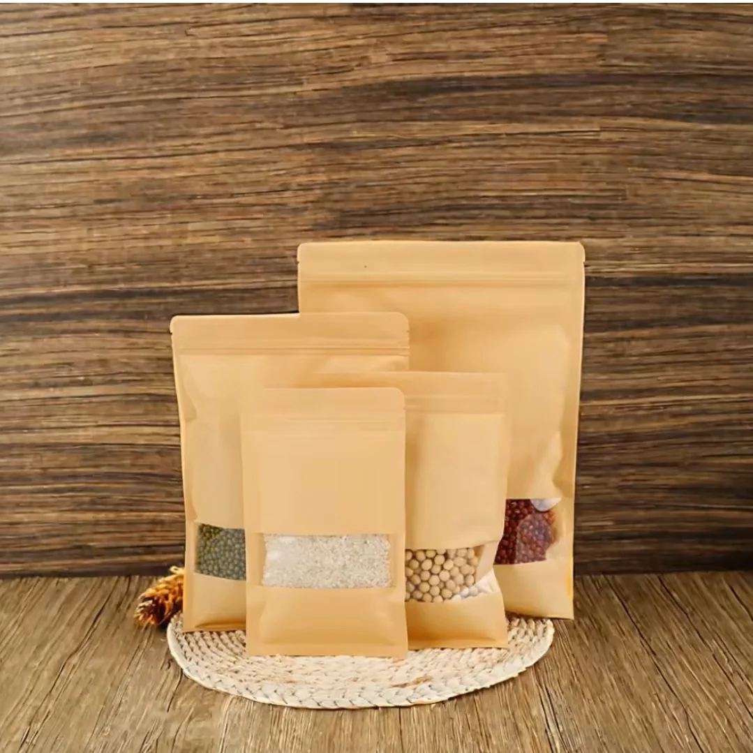 Zip Lock Stand Up Pouch Kraft C Bag/Visor Sealing Storage 200 PCs For Food Grain Food Crafts Products