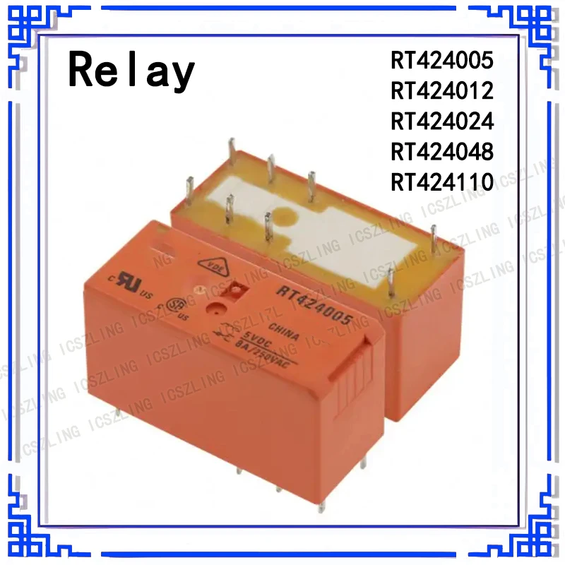 20Pcs/Lot Power relays RT424005 RT424012 RT424024 RT424048 RT424110 8PIN 8A 250VAC Power Relay 5V 12V 24V DC  SPDT 2 Form C