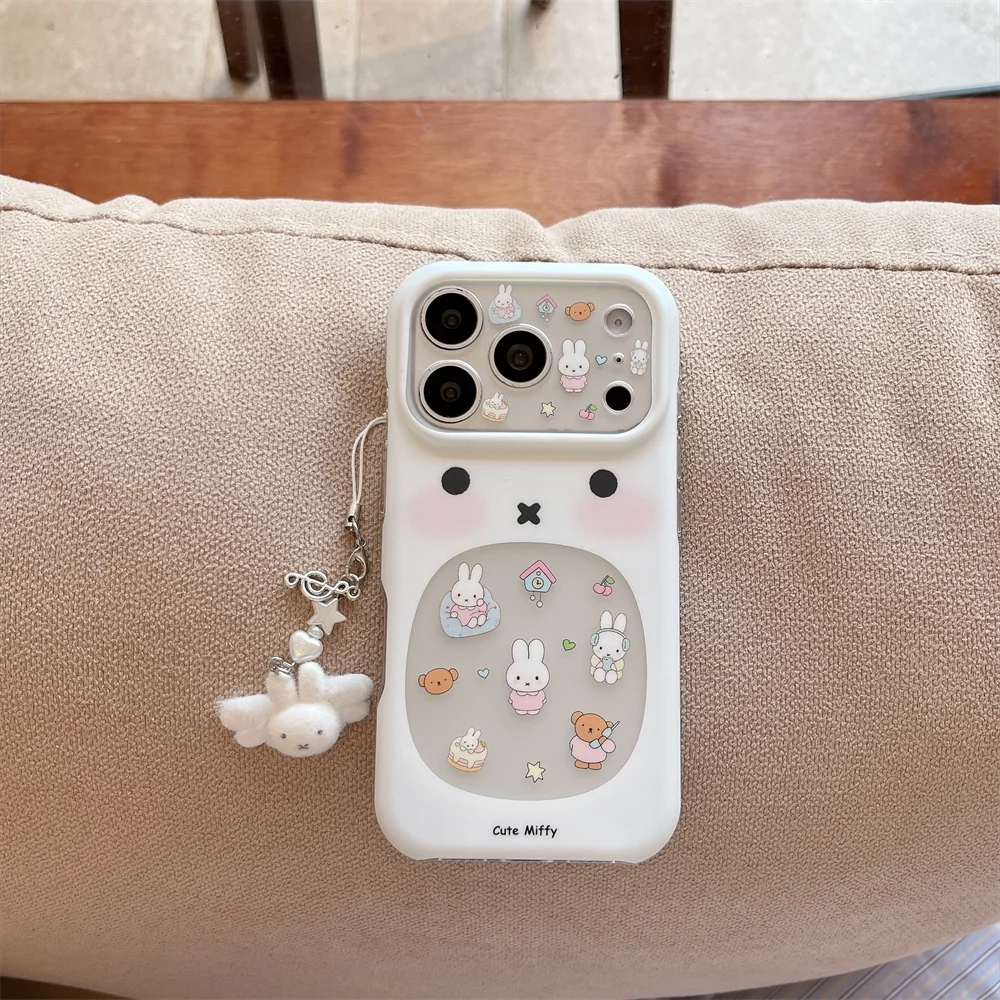 Koreańskie, urocze etui na telefon z motywem Miffy i króliczka, pasujące do iPhone 18 Pro, 17, 15, 16, 17 Pro, 18 Max. Wytrzymałe, odporne na wstrząsy etui z motywem z kreskówki.