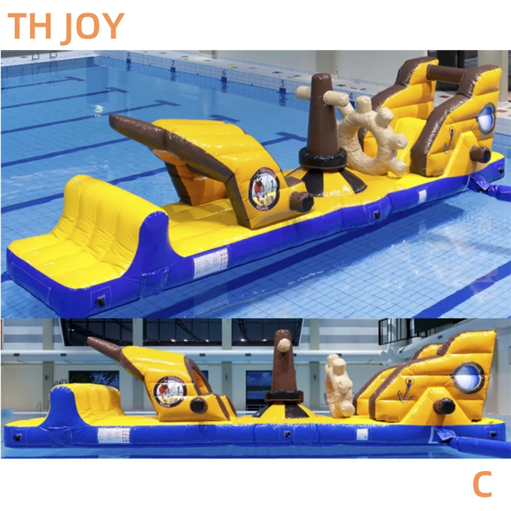 Por navio à porta, curso inflável de obstáculos de água flutuante, curso de obstáculos inflável comercial de navio pirata na piscina