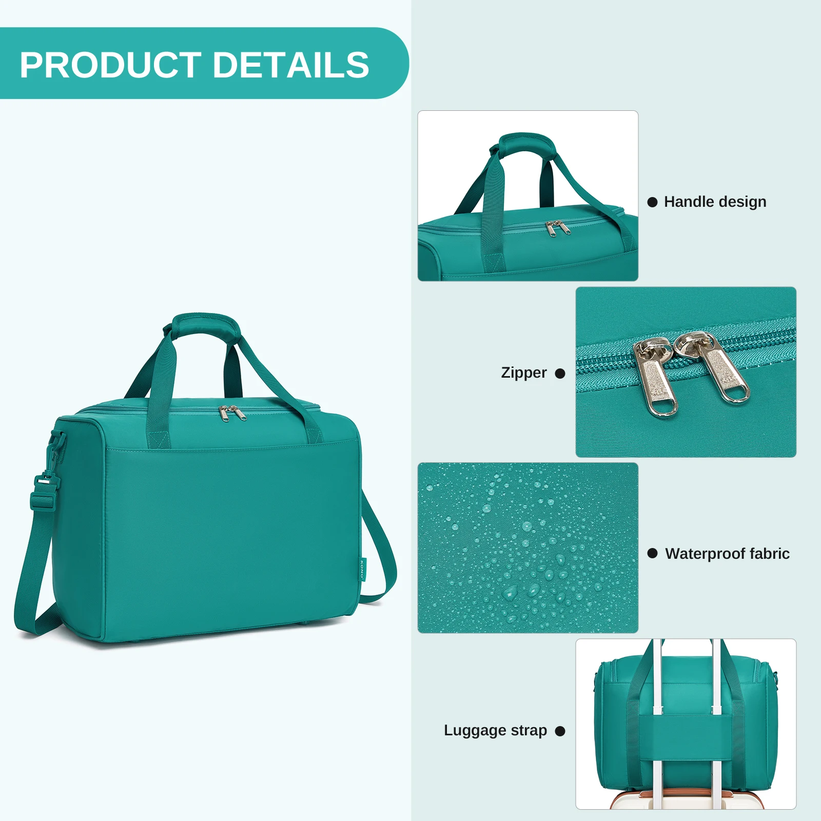 KONO modische Reisetasche, praktische Handtasche B40×H30×T20 cm, 24L Fassungsvermögen, handlicher Handgepäckkoffer, wasserabweisend für Reisen und Sport
