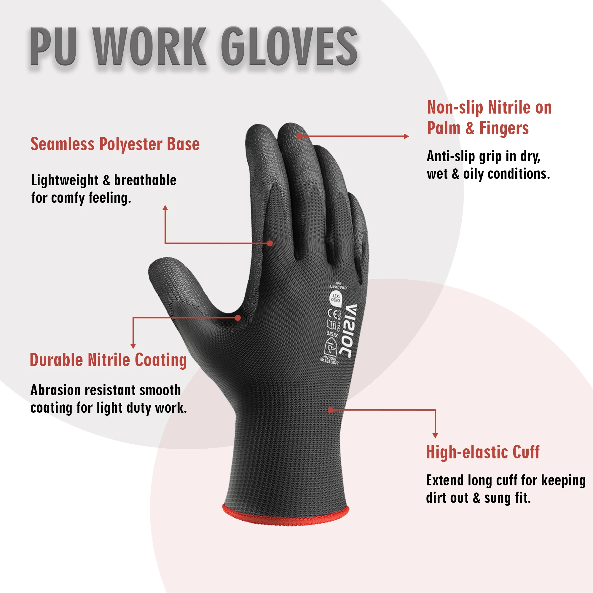 5/12 Pairs Black PU Coated Work Gloves For Mechanical Repair Outdoor Handling Anti-Slip Breathable