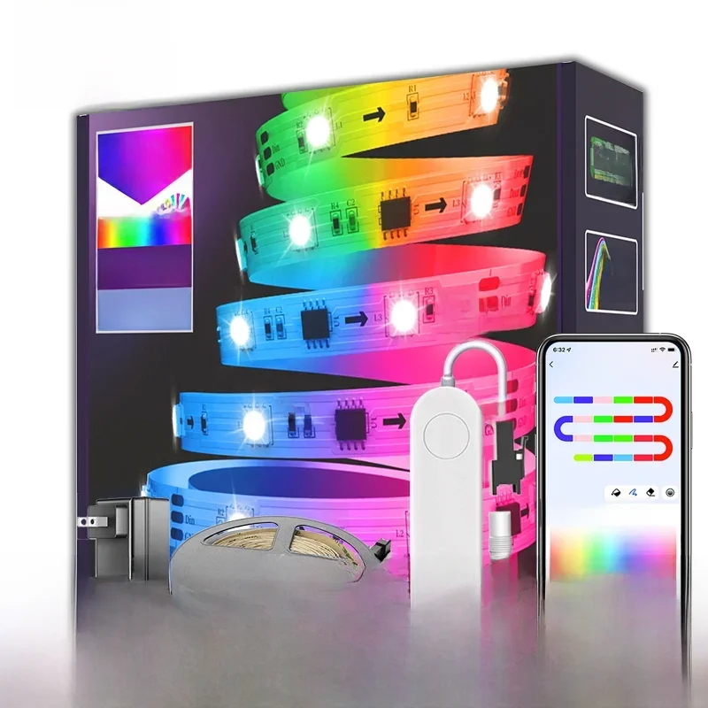 65,5 stóp/20 m TUYA WS2811 TUYA DreamColor LED Strip Lights RGBIC Smartlife 60LEDs/M Elastyczna taśma współpracuje z Alexa Google Assistant — zdjęcie 2