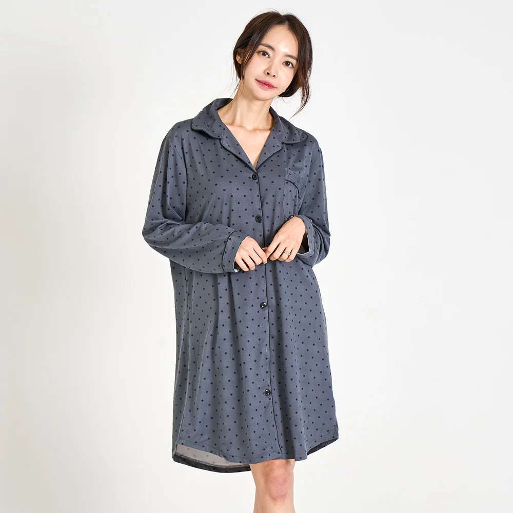 AONE Women's Mini Dot Fleece Button-Down Collar Nightgown, Lightweight Fleece Pajama Dress, Cozy Sleepwear and Homewear