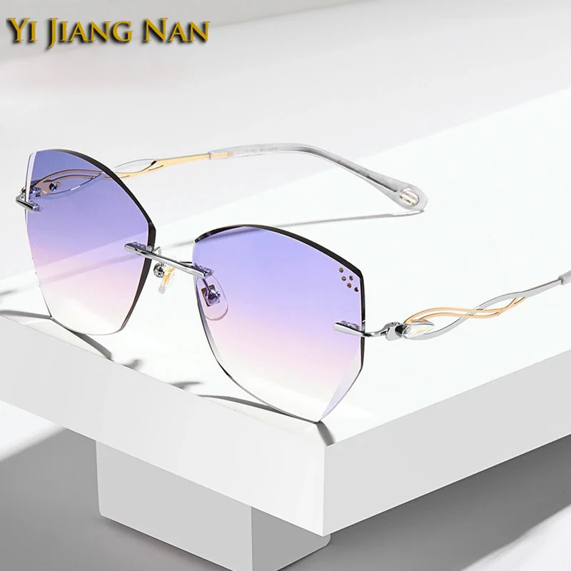 

Women Luxury Eyewear Diamond Trimmed Optical Sunglasses Frame Rimless Titanium Prescription Spectacles Fashion Eyeglasses