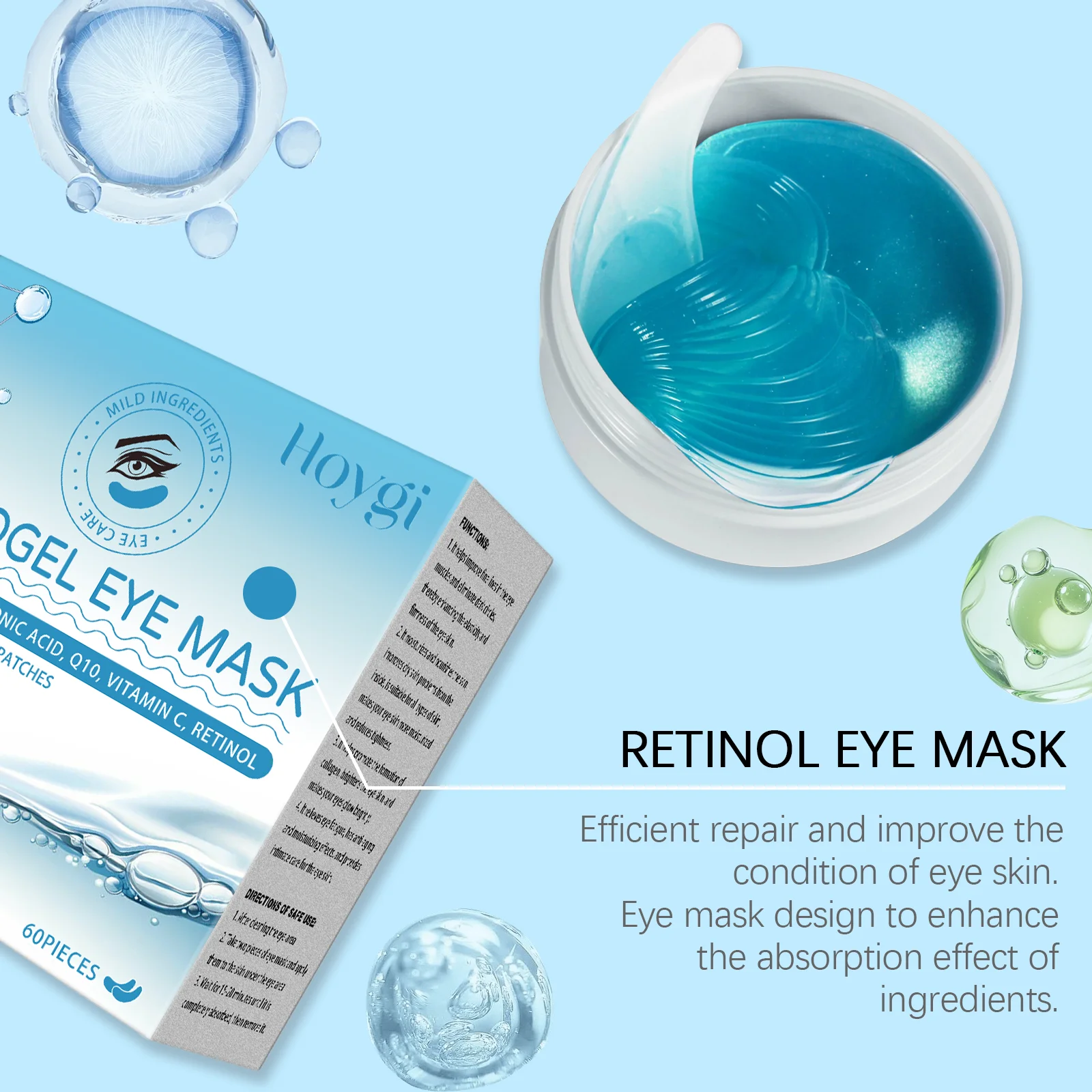 Retinol Hydrogel Eye Patches Under Eye Treatment For Dark Circles Puffiness Fine Lines Wrinkles Moisturizing Firming Brightening Skin Care