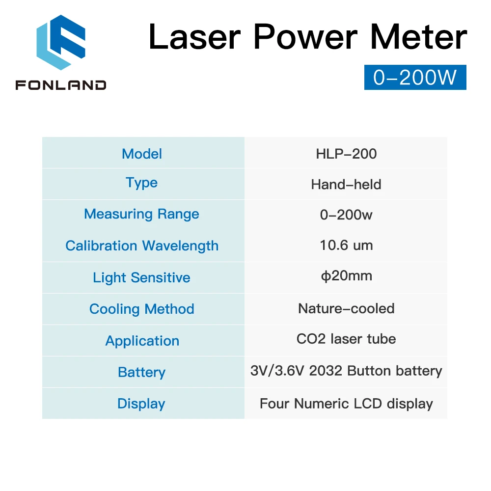 Imagem -06 - Fonland-dinamômetro Handheld do Tubo do Laser do Co2 Máquina de Corte da Gravura do Laser Medidor do Poder Hlp200b 0-200w