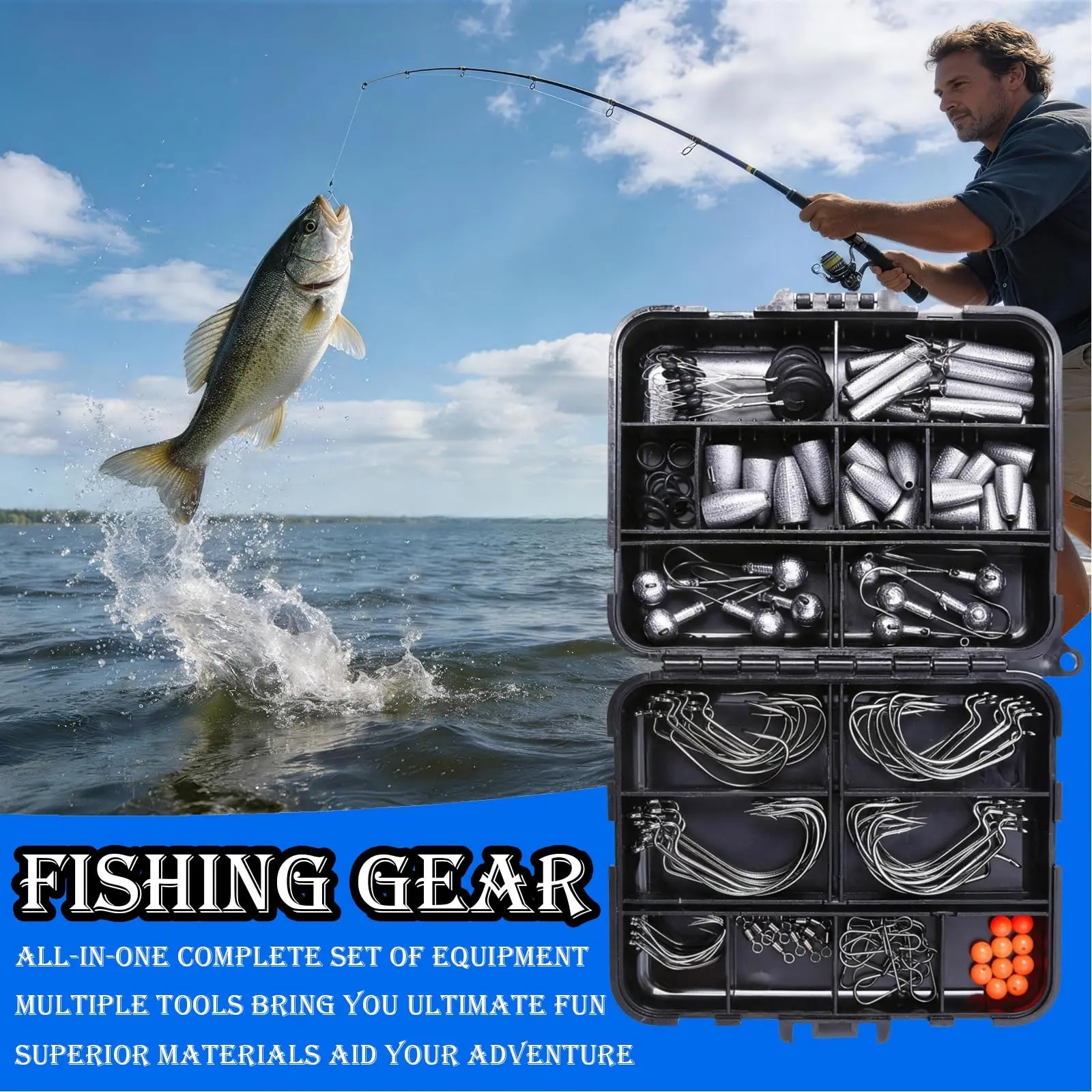 

148pcs Fishing Accessories Kit, Organized Fishing Tackle Box with Included Fishing Hooks Fishing Weights Sinkers Fishing Gear