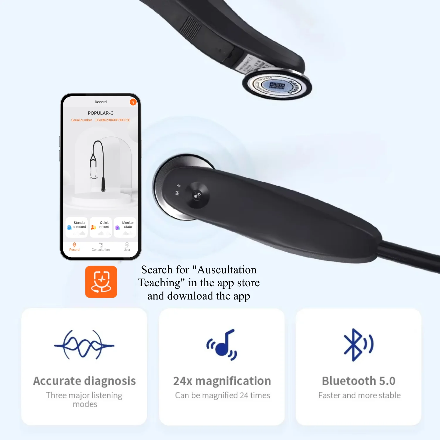 Digital Stethoscope Medical Bluetooth Electronic Stethoscope For Doctors Nurse 40 Times Magnification App Recordable Health Care