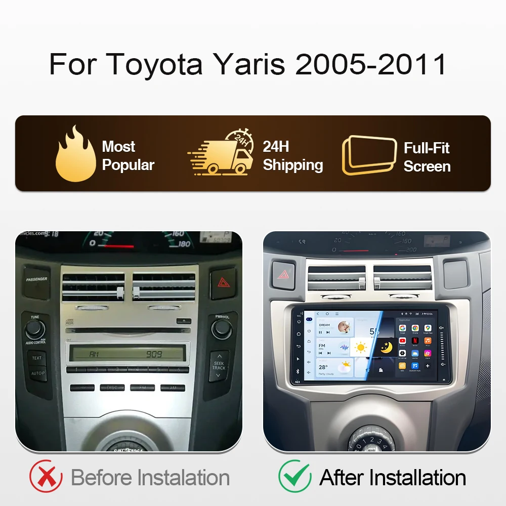 

7inch Car radio For Toyota Yaris 2005 - 2011 Android Auto Multimedia Video Player Navigation Carplay Stereo 2din WiFi GPS
