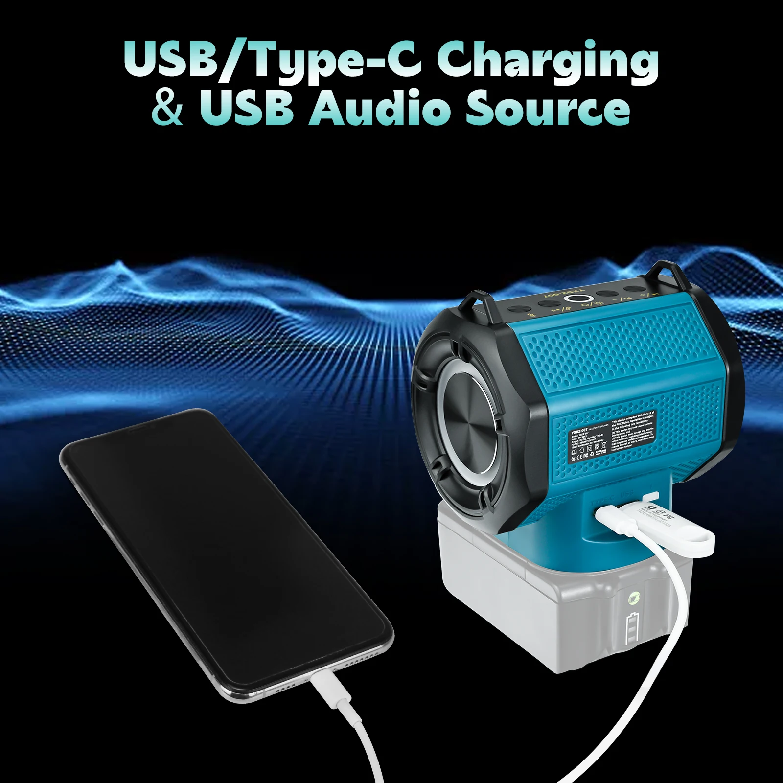 Speaker Fit for Dewalt/Makita/Milwaukee/Bosch 18V 20V Battery Portable Bluetooth-compatible Outdoors Surround Loudspeaker