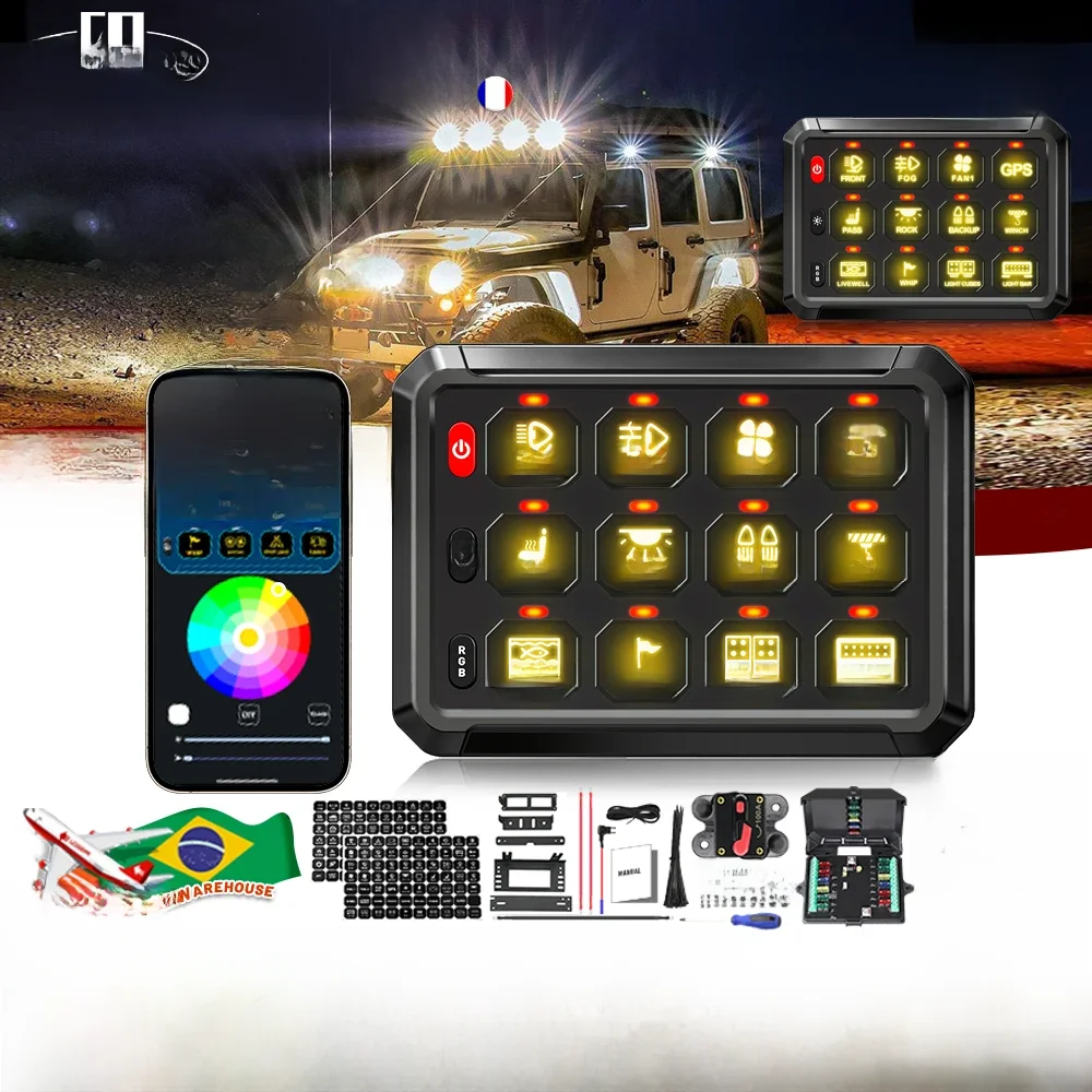 COLIGHT 12 Gang APP Schakelpaneel voor voor Alle Voertuigen 12 V 24 V Automatische Dimbare Touch Control Box Schakelpaneel voor Off Road Auto - afbeelding 2